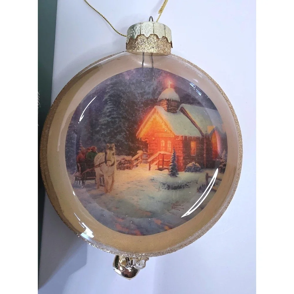 Thomas Kinkade Christmas Chapel I Glass Shadow Box Ornament 2009 Coyne's & Co